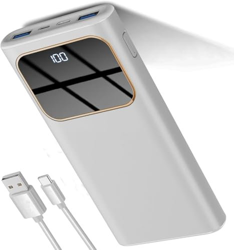 Power Bank, 10000mAh PowerBank Ricarica Rapida con Ingresso e Uscita USB-C Batteria Esterna, Caricatore Portatile Display LED per iPhone 15/16/Pro/Pro Max, Bianco