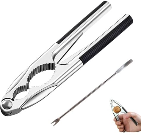 Nussknacker Walnüsse,2er Set Nussknacker Haselnüsse Edelstahl,Haselnussknacker Walnussknacker,Nutcracker mit Rutschfestem Griff und Nuss Pickern,Nut Cracker,Haselnuss Walnuss Knacker Maschine Schwarz