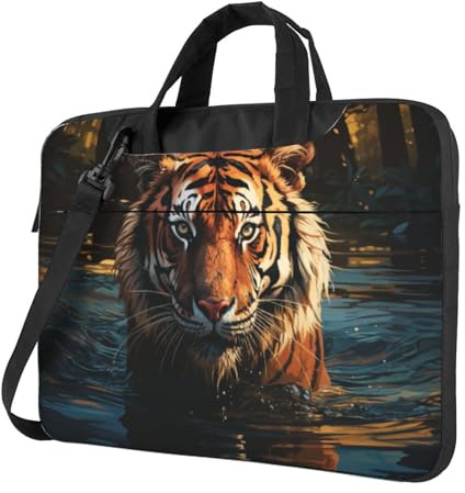 Mexpekil Laptoptasche, wasserdicht, tragbare Kuriertasche mit abnehmbarem Riemen, Aktentasche für Damen und Herren, Cooler Tiger, 14 Inch