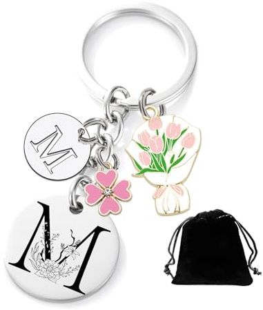MNBVBV Cadeau Collègue Amie Porte-clés lettre initiale pendentif, cadeau amis soeurs, maman mamie tata argent A-Z 26 lettre initiale pendentif - cadeau femme anniversaire