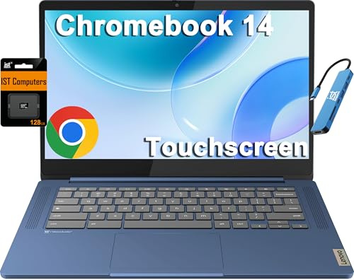 Lenovo Laptop Chromebook 14 (touchscreen FHD da 14 pollici, processore 8-core 2.0GHz, 4GB RAM, 192GB (64GB eMMC + scheda SD da 128 GB)), IST HUB, antiriflesso, webcam, lunga durata della batteria 13