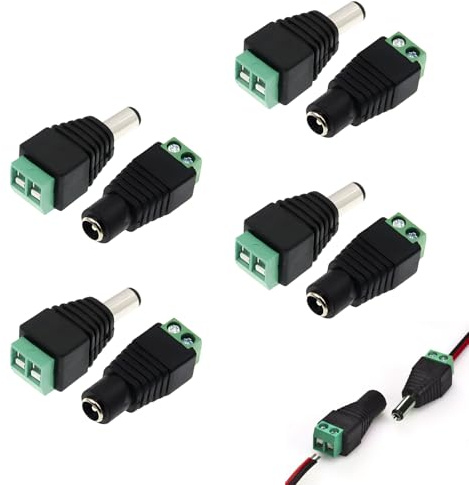 Connecteur 12V, 4 Paires Connecteur DC 5.5mmx2.1mm, Prise Alimentation DC Femelle, Fiches d'alimentation DC Mâle et Alimentation 12V,Adaptateur pour Caméra de Vidéosurveillance et Barre Lumineuse LED