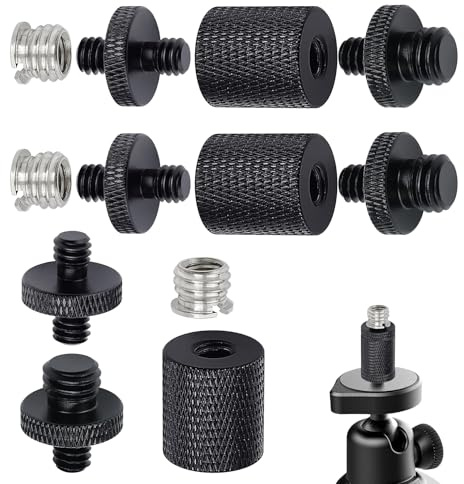 12 Stück Stativ Adapter 3/8 auf 1/4, Stativadapter Kamera Gewindeadapter Stativschraubenadapter Gewindeadapter für Kamerastative Mikrofonstative Lampenstative (Schwarz)