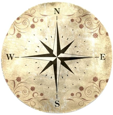 Eslifey Grande tappeto rotondo e soffice, 100 cm, di lusso, morbido, antiscivolo, peloso, con bussola rosa dei venti, in finta pelliccia, per il pavimento della cameretta dei bambini
