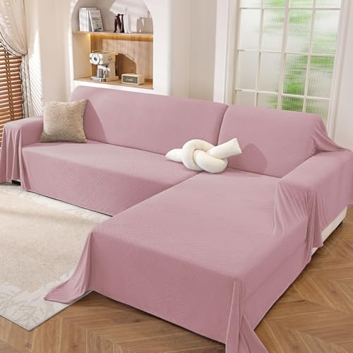 Ystyle Telo Copridivano Angolare 2 Pezzi, Copri Divano A L Antimacchia Lavabile, Gran Foulard Per Divano Comoda, Copritutto Per Divano Universale Antiscivolo, Rosa (200x260+200x280 CM)