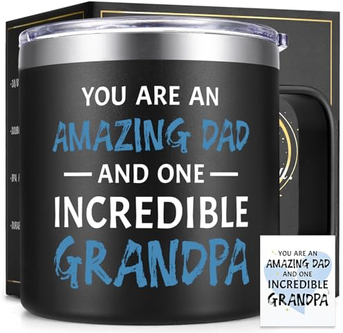 Livole Fathers Day Gift for Dad, an Amazing Dad and One Incredible Grandpa, 14oz Insulated Dad Coffee Mug, Birthday Fathers Day Gift from Son, Black