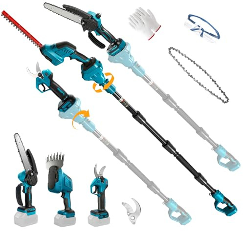 8-in-1 Teleskop Heckenschere & Kettensäge kompatibel mit Makita 18V Akku | Mini Kettensäge 8 Zoll & Akku Heckenschere,Gartenwerkzeug Set, Bürstenloser Motor,für Heckenschnitt, ohne Akku