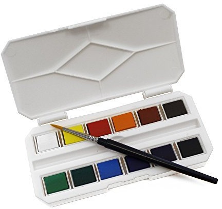 Mini Pocket Watercolour Paint Half Pan Box Set with Travel Brush