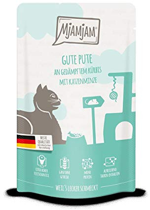 MjAMjAM Katzen Nassfutter: Gute Pute an gedämpftem Kürbis - 12er-Pack, hoher Fleischanteil