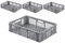 1a-TopStore VE (4 Stk.) Gastronomie Stapelkiste Stapelbox Euro-Maß, 600x400x154 mm (LxBxH), Wände und Boden offen/durchbrochen, mit Grifföffnungen, lebensmittelecht aus HD-PE (grau), perforiert