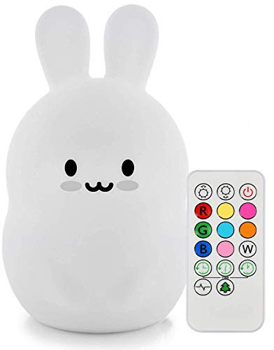 Tianhaixing Veilleuse Enfant Lampe Lapin Silicone Souple Lampe Chevet 9 Couleurs Rechargeable Télécommande LED Veilleuse pour Cadeau/Bureau/Chambre à Coucher/Salon/Extérieur