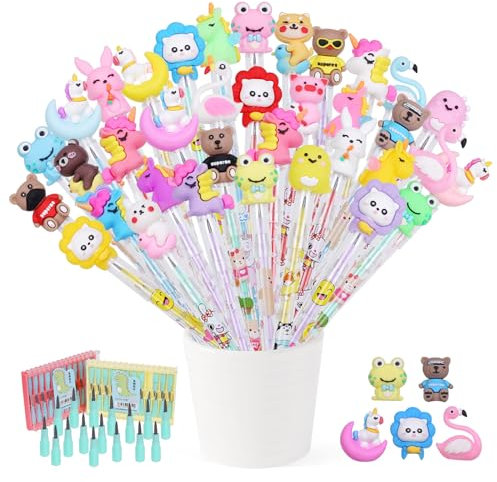 Gudotra 40 Pezzi Matite Gadget Compleanno Bambini Matite Push-Advance Colorate con Cappucci Carini Regalni Fine Festa Compleanno Bambini Gadget Natalizi