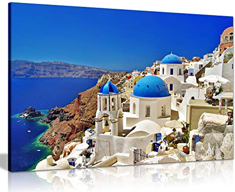 Panther Print, Canvas Wall Art, Pictures for Living Room, Santorini Greek Islands Framed Prints, Print for Special Occasions (24x16 Inch)
