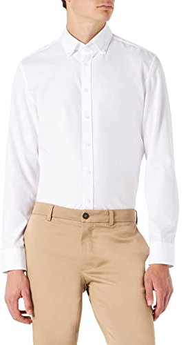 Seidensticker Herren Slim Bügelfrei Button-down-kragen Langarm Businesshemd, Weiß (Weiß 01), 39 EU