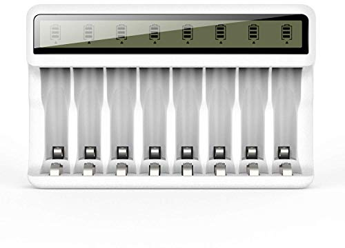 POWEROWL 8 Bay AA AAA Battery Charger with LCD Display (USB Quick Charging, Independent Slot) for Ni-MH Ni-CD Rechargeable Batteries