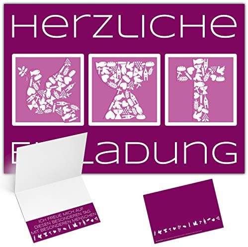 12 Einladungskarten Konfirmation Kommunion Firmung Taufe SYMBOLE - edle Klappkarten in Violett für Mädchen & Jungen Einladung Karten von BREITENWERK