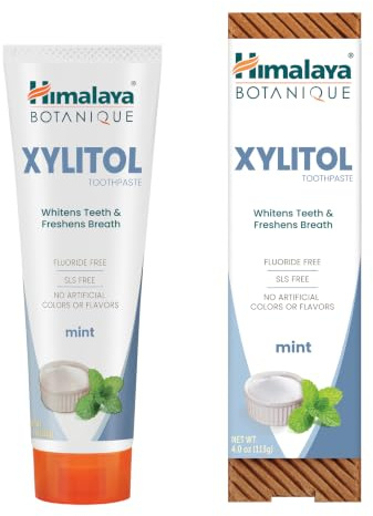 Himalaya Botanique Xylitol Toothpaste, Fluoride-Free Mint Formula to Help Reduce Plaque and Remove Surface Stains, SLS-Free, Vegan, 113 g