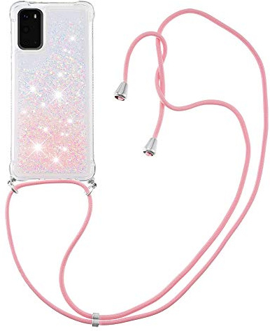 MRSTER Handykette Kompatibel mit Samsung Galaxy S20, Glitzer Flüssig Bewegende Treibsand Handyhülle mit Necklace mask Lanyard Schutzhülle für Samsung Galaxy S20. LP Star Pink