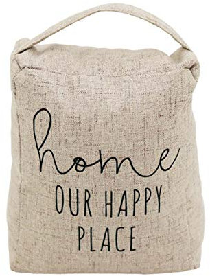Home Our Happy Place Door Stop with Handle|Decorative Weighted Fabric Door Stopper for Bedroom, Living Room, Exterior Doors