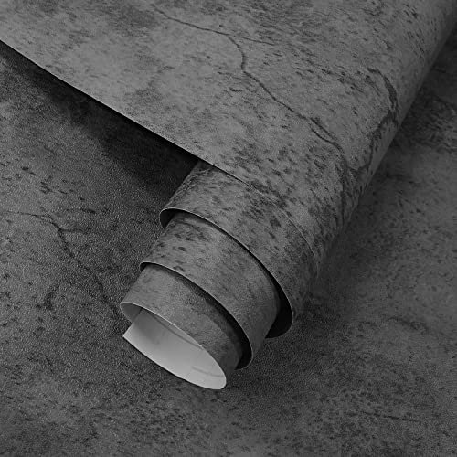 JSEVEM 40CM×3M Thick Dark Grey Blue Black Concrete Wallpaper Peel and Stick Matte Textured DIY Gray Concrete Contact Paper Kitchen Worktop Covering Wall Tile Stickers for Garage Pantry Closet Basement