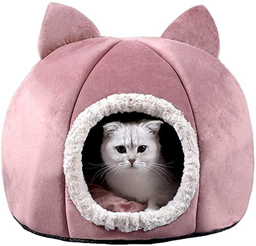 DHGTEP Katze Bett Höhle Flauschige Katze Haus Warm Iglu Haustier Bett für Indoor-Kätzchen und Kleine Hunde (Color : PINK, Size : 37x37x36cm)