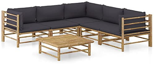 vidaXL Gartenmöbel 6-TLG. mit Dunkelgrauen Kissen Garten Garnitur Sitzgruppe Gartensofa Sofa Gartenset Sitzgarnitur Lounge Mittelsofa Ecksofa Bambus