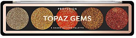 Profusion Cosmetics Topaz Gems Glitzer-Lidschatten-Palette mit 5 Farbtönen für einen atemberaubenden Augen-Look, heben Sie Ihre Make-up-Routine mit hochwertigem Beauty-Tool auf