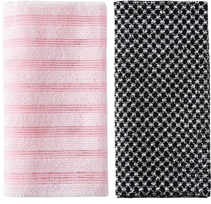 FOMIYES 2 x langes Peeling-Waschlappen, japanisches Badetuch, Massage-Badetuch, Körperpeeling, Handtuch, Rückenschrubber für Männer und Frauen, schwarz/rosa