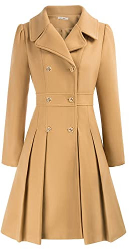 GRACE KARIN Damen Revers Wintermantel Wintercoat Khaki Langarm Mantel Warm Jacke einfarbig Mantel casual style Outwear 2XL CL0977A21-04