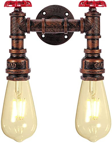 KAWELL Kreative Wasserrohr Vintage Kerze Wandleuchte Industrielle Retro Wandlampe Schmiedeeisen E27 60W Max für Restaurant Cafe Bar Flur Küche Schlafzimmer, Rostfarbe x 2