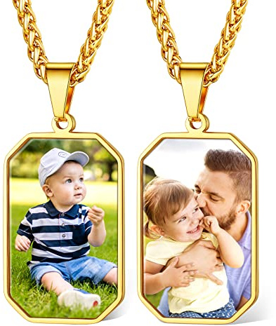 Custom4U Colgante Placa Hombre 2 Fotos Personalizadas Collar Placa Octagonal Acero Inoxidable 316L Regalo Día Padre