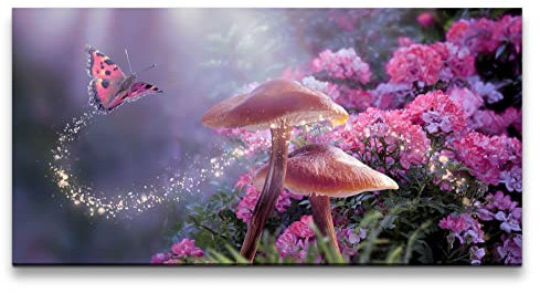 Paul Sinus Leinwandbild 120x60cm Märchenland Pilze Schmetterlinge Zauber Blumen Schön