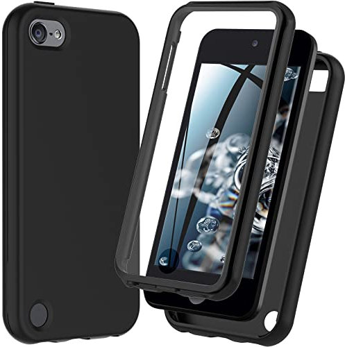 Schutzhülle für Apple iPod Touch 7/6/5, stoßfest, Silikon, robust, mit integriertem Displayschutz, Schwarz