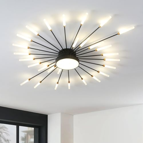 RRBEST Plafoniera LED Soffitto, Plafoniera Lampada Da Salotto Moderna, Acrilico Lampadario LED Soffitto per Soggiorno Camera Da Letto Cucina Ufficio, Luce Neutra (28+1 teste, nero)