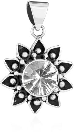 NKlaus Colgante Sol con Cristal de Roca Plata 925 2,1cm Amuleto Piedra Preciosa Joyería 7457