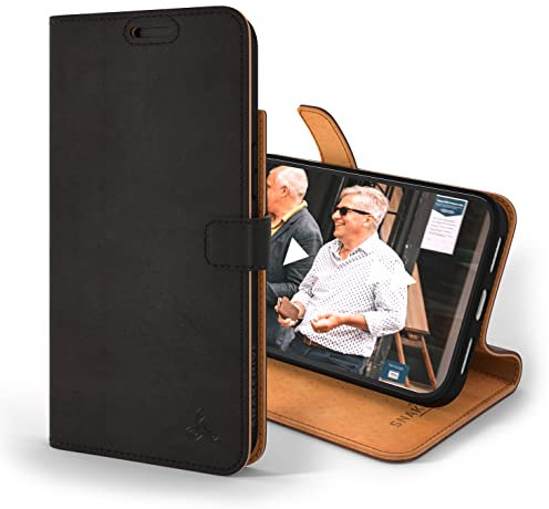 Snakehive Leather Wallet for iPhone 14 | Genuine Leather Wallet Phone Case with Card Holder | Flip Folio Case/Cover with Stand | Compatible with iPhone 14 | (Black)