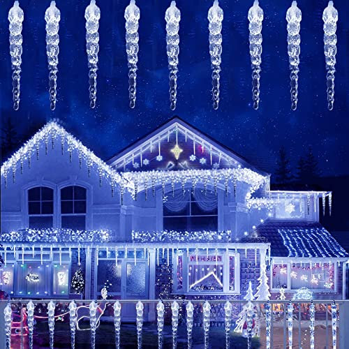 KINGCOO 100LED Solar Eiszapfen Lichter Garten, Wasserdicht 10M/32Ft Twinkling Eiskegel Tropfen Fenster Dekorative Fee Lichterketten 8Mode für Außen Innen Weihnachten Hochzeit Party Beleuchtung (Blau)