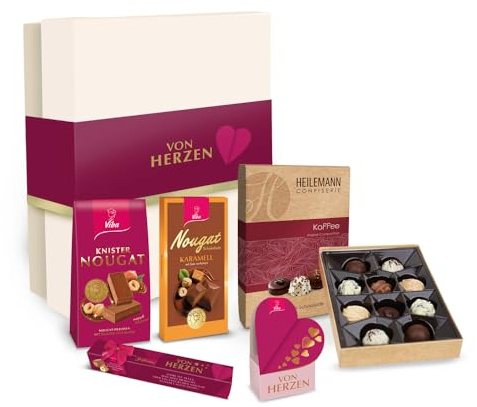 Geschenkbox mit Schokolade, Nougat und Pralinen (Von Herzen)