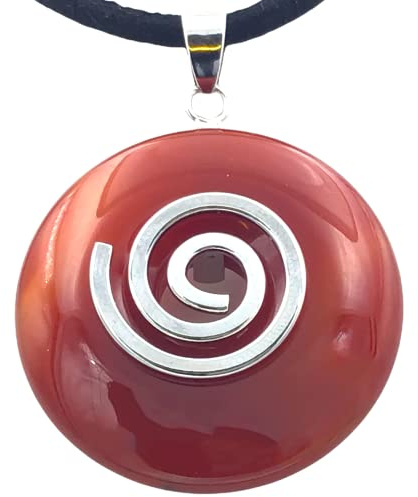 Steinfixx® - Premium Carneol Donut optional als Kette mit Silber- oder Goldanhänger und 80cm Lederband | Heilstein | Edelstein | Chakra-Stein