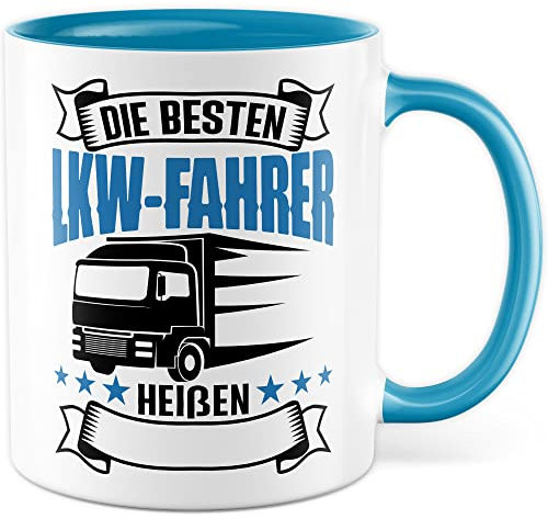 LKW Tasse personalisierbar Lkw Fahrer Kaffeetasse anpassbar Kaffee-Becher mit Wunsch Name lustig Geschenkidee persönlich Fernfahrer Geschenk Lastwagen Spediteur Custom Tasse mit Spruch (Weiß/Blau)