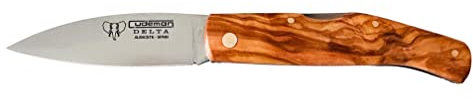 Navaja Cudeman Solsona Delta 344-L Hoja de Acero ACX-380 de 8,5 cm empuñadura de olivo de 11 cm y bloqueo trasero para Caza, Pesca, Supervivencia y bushcraft + Portabotellas Regalo (Sin funda)