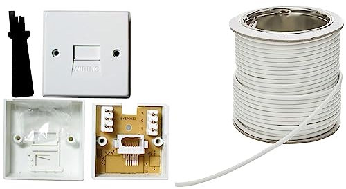 BT Extension Telephone Wall Socket - IDC Terminal - Slave/Secondary Outlet Plate & Tristar 19809TR 2 Pair Telephone Cable, White, 25m
