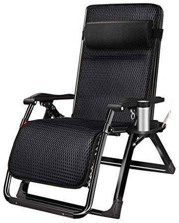 ILmira Balkon-Büro-Entspannungsstuhl, schwarz, robuste Garten-Liegestühle aus Metall mit Getränkehaltern |Übergroßer tragbarer Klappstuhl für Erwachsene |Outdoor-Terrassen-Liegestühle für Beach Cam