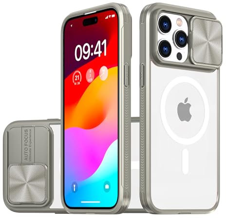 zZjoOoj Cover per iPhone 15 Pro Max,Custodia per Fotocamera Scorrevole,Case per iPhone 15 Pro Max Compatibile con MagSafe(Gray)
