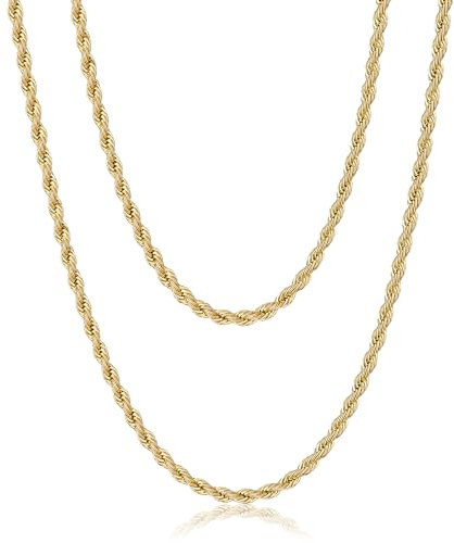 AFSTALR Collana Uomo Oro Maglia Catena Twisted 2mm Larghezza Catenina Acciaio Inossidabile Corda Intrecciata Lunghezza 45CM