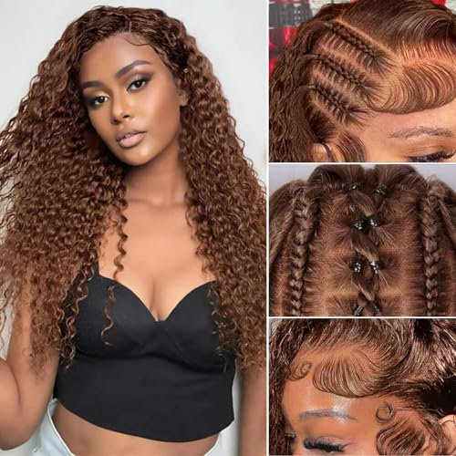 13x4 Lace Front Wig Human Hair Echthaar Perücke Deep Wave HD Lace Front Wigs Braun 180% Density Light Brown Perücke Damen Human Hair Perücke Damen Echthaar 26 Zoll(65cm)