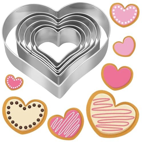 6 Stück Ausstechformen Herzbackform Set, 2.5-11.6cm Edelstahl Herz-Tortenring, Herz Keksausstecher, Fondant Herzausstecher für Valentinstag Geburtstag Thanksgiving DIY Plätzchen Kekse Tortendeko