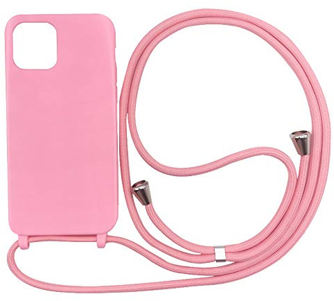 PuYu Zhe Compatible With iPhone 15 Case,Soft Matte Silicone TPU Crossbody Cover with Adjustable Neck Cord Lanyard Strap,Slim Stylish Shockproof Lanyard Case-Pink