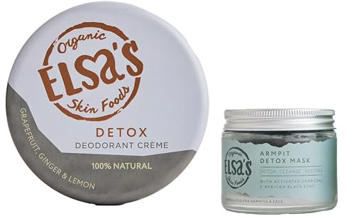 Elsa's Organic Skin Foods - Elsa's Detox Bundle - Natural Deodorant Cream & Armpit Mask - Activated Charcoal & African Black Soap - Clears Clogged Pores - Vegan - Plastic Free - Whole Body Deodorant