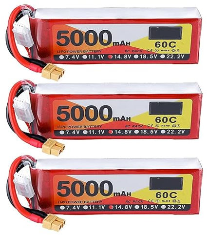 3Pcs 14.8V Lipo Battery 4S 60C 5000mAh Lipos RC Battery with XT-60 Connector for RC Car Trucks 1/8 1/10 RC Racing Drone Quadcopter